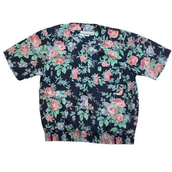 Vintage 90s Alfred Dunner Women's Floral Button-Up Top Blouse Shirt Size 14 - Picture 1 of 7